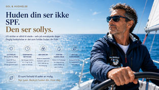 Mann på seilbåt på et blått hav, som illustrerer daglig UV-eksponering og betydningen av å beskytte huden utover SPF alene.