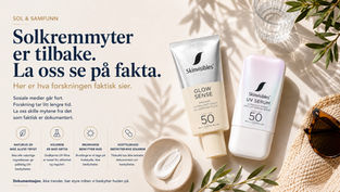 Solkrem og hudpleieingredienser som representerer solkremmyter i sosiale medier og kunnskapsbasert hudpleie.