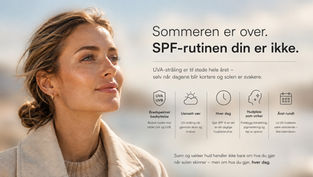 Kvinne som påfører solkrem utendørs en høstdag – daglig SPF og UV-beskyttelse hele året